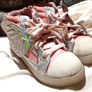 Athletic pink glitter butterfly lace up high tops size 12 little big kids